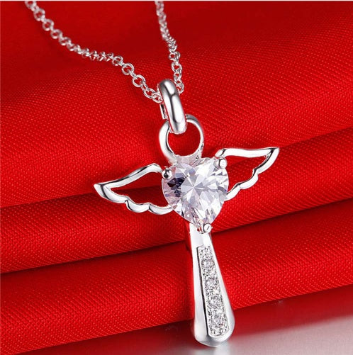Angel Heart Gem Necklace – 925 Sterling Silver, 18 Inch