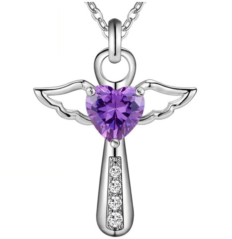 Angel Heart Gem Necklace – 925 Sterling Silver, 18 Inch