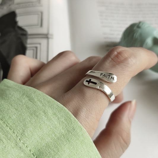 Faith & Cross Sterling Silver Ring