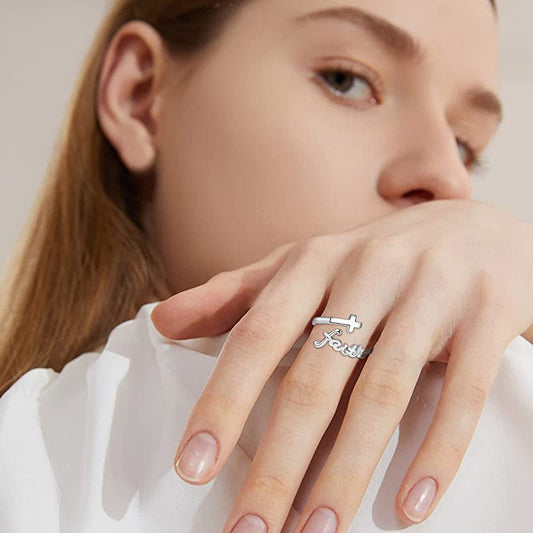 Faith Cross Adjustable Ring – 925 Sterling Silver