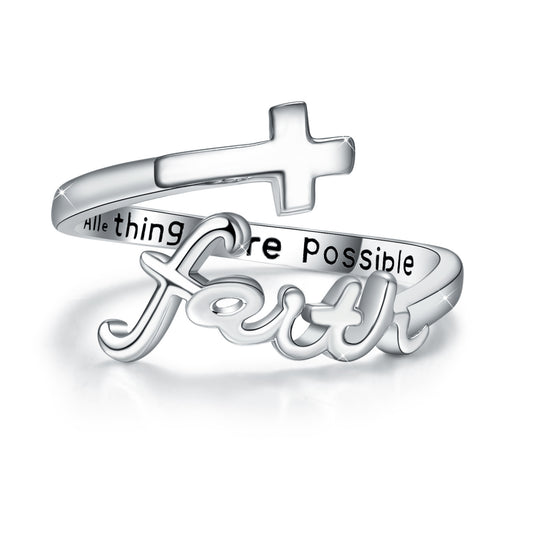 Faith Cross Adjustable Ring – 925 Sterling Silver